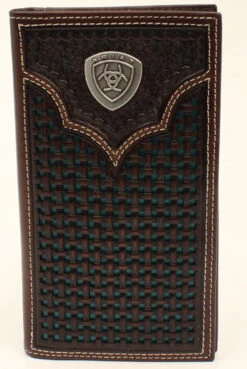Ariat Brown And Turquoise Basket Weave Mens Wallet