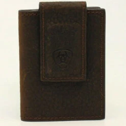 Ariat Rowdy Brown Leather Bi-Fold Wallet With Magnetic Money Clip