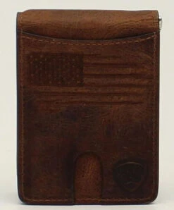 Ariat Brown Distressed USA Flag Money Clip Wallet