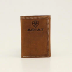 Ariat Mens Medium Brown Embossed Logo Tri-Fold Wallet