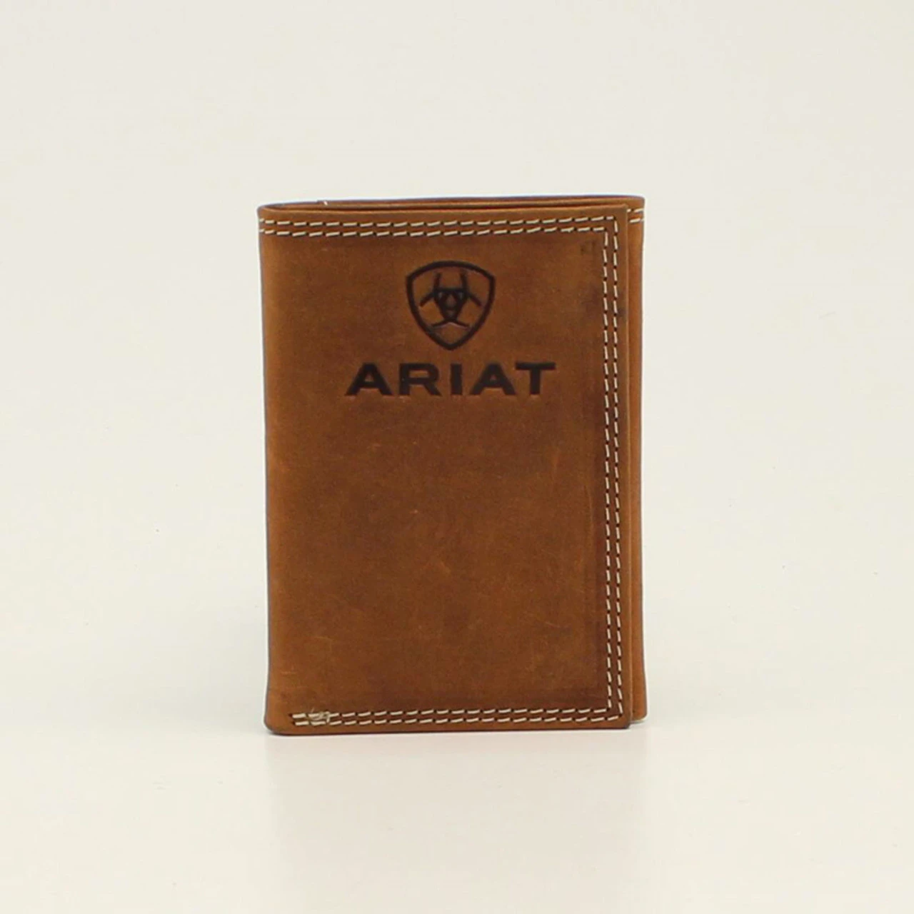 Ariat Mens Medium Brown Embossed Logo Tri-Fold Wallet 1 Ariat Mens Medium Brown Embossed Logo Tri-Fold Wallet
