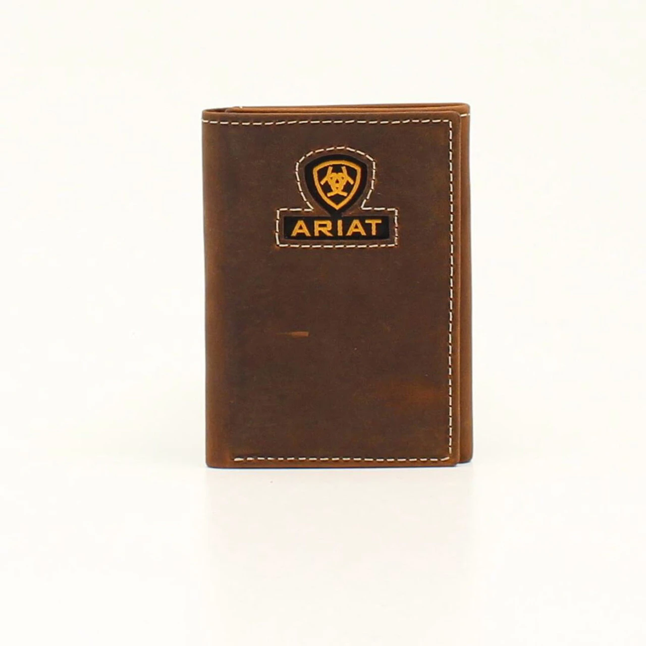 Ariat Mens Trifold Medium Brown/Ribbon Inlay Wallet 1 Ariat Mens Trifold Medium Brown/Ribbon Inlay Wallet