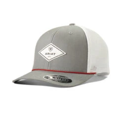 Ariat Mens Gray/White Flexfit 110 Cap With Leather Diamond Logo