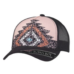 Ariat Ladies Pink Crackle Aztec Design With Black Mesh 5 Panel Cap