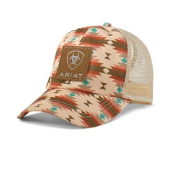 Ariat Womens Pink Aztec Print Ponyflow 6 Panel Mesh Back Cap With Ariat Shield Logo