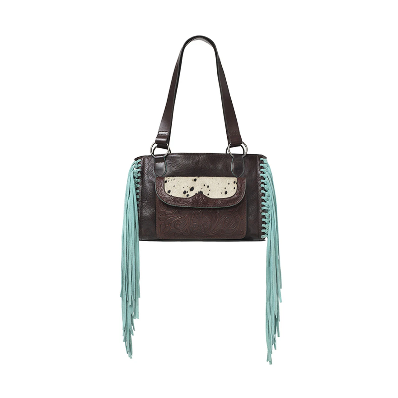 Ariat Womens Brown Conceal Carry Satchel With Turquoise Fringe Cascades 1 Ariat Womens Brown Conceal Carry Satchel With Turquoise Fringe Cascades