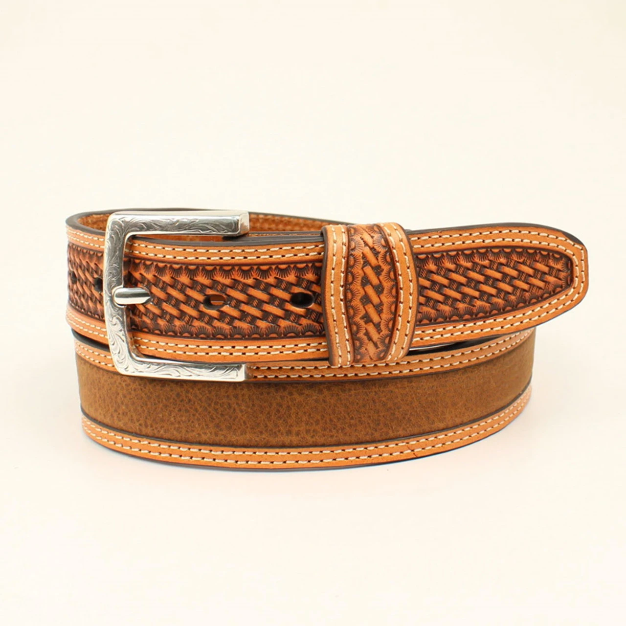 Ariat - Mens Embossed Basketweave With Contrast Stitching Belt 1 Ariat - Mens Embossed Basketweave With Contrast Stitching Belt