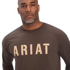 Ariat Mens Brown Rebar CottonStrong Block Logo Long Sleeve T-Shirt -Ariat Shop P2555065 3 83519.1661194327
