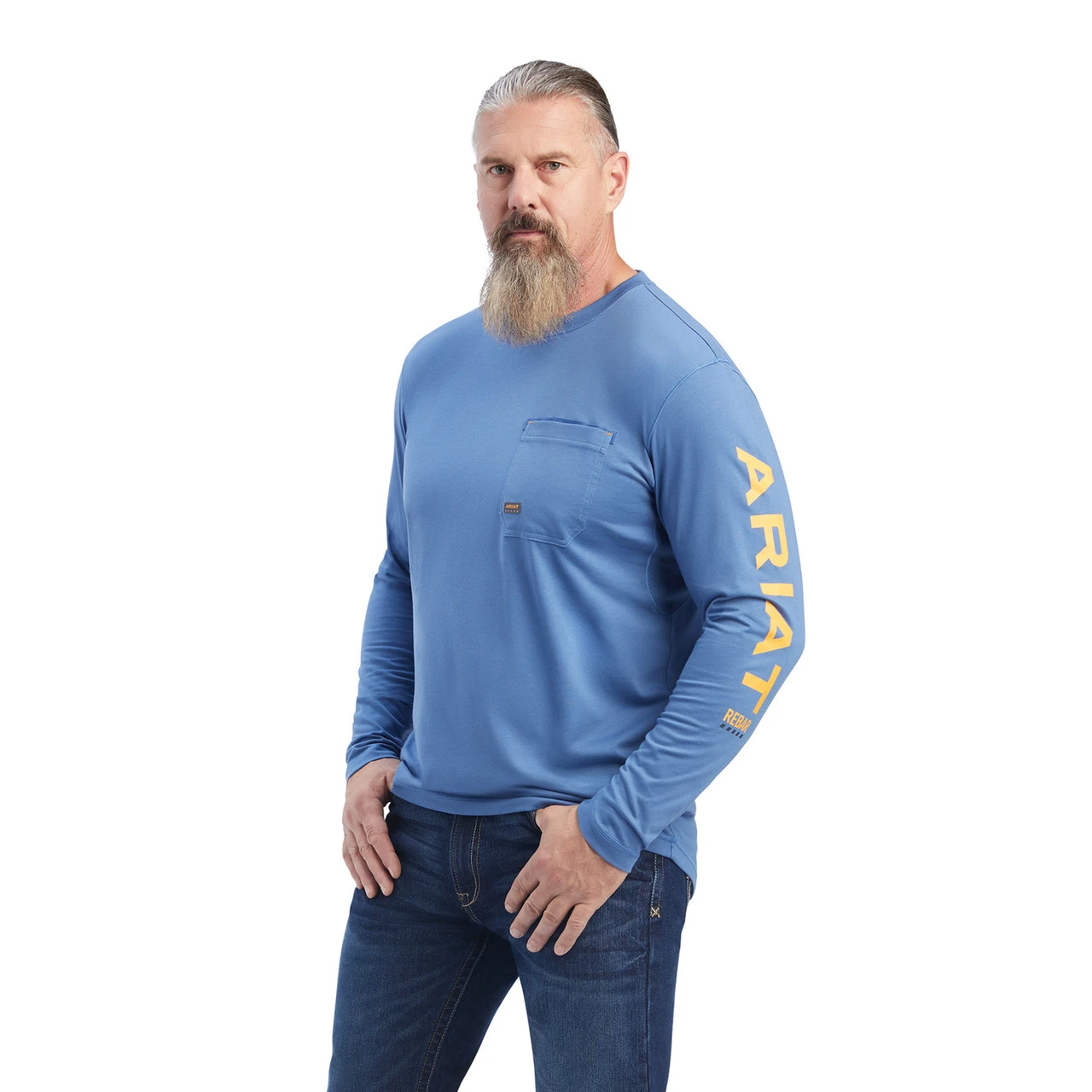 Ariat Mens Navy Heather Rebar Workman Logo Long Sleeve T-Shirt 1 Ariat Mens Navy Heather Rebar Workman Logo Long Sleeve T-Shirt