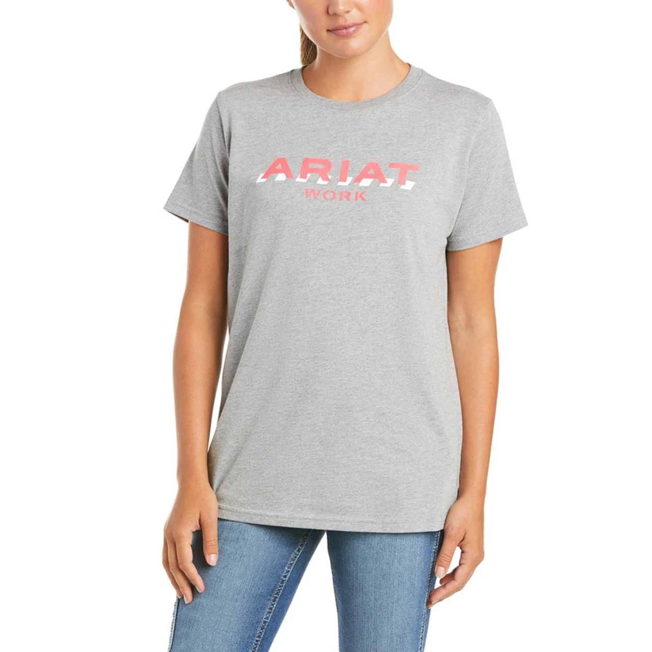 Ariat Womens Heather Grey Rebar Cotton Strong Logo Short Sleeve Tee 1 Ariat Womens Heather Grey Rebar Cotton Strong Logo Short Sleeve Tee