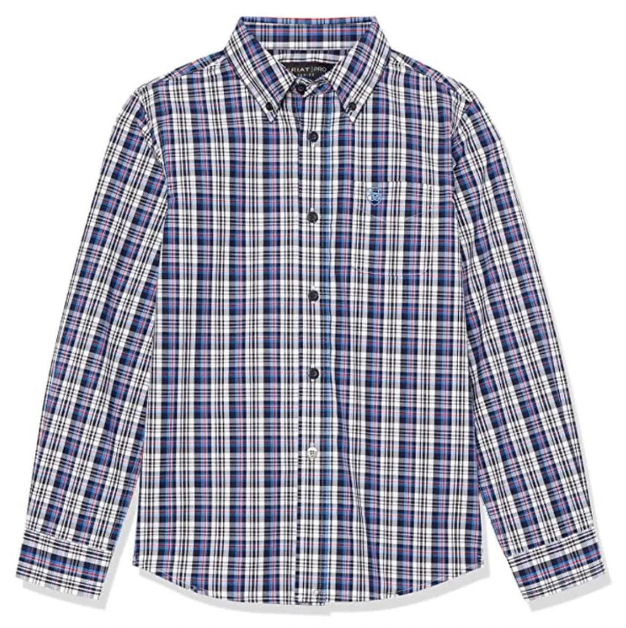 Ariat Boys White & Indigo Plaid Pro Nolen Classic Long Sleeve Western Shirt 1 Ariat Boys White & Indigo Plaid Pro Nolen Classic Long Sleeve Western Shirt