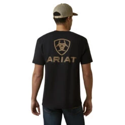 Ariat Mens Black With Gold Shield Stitch Short Sleeve Tee