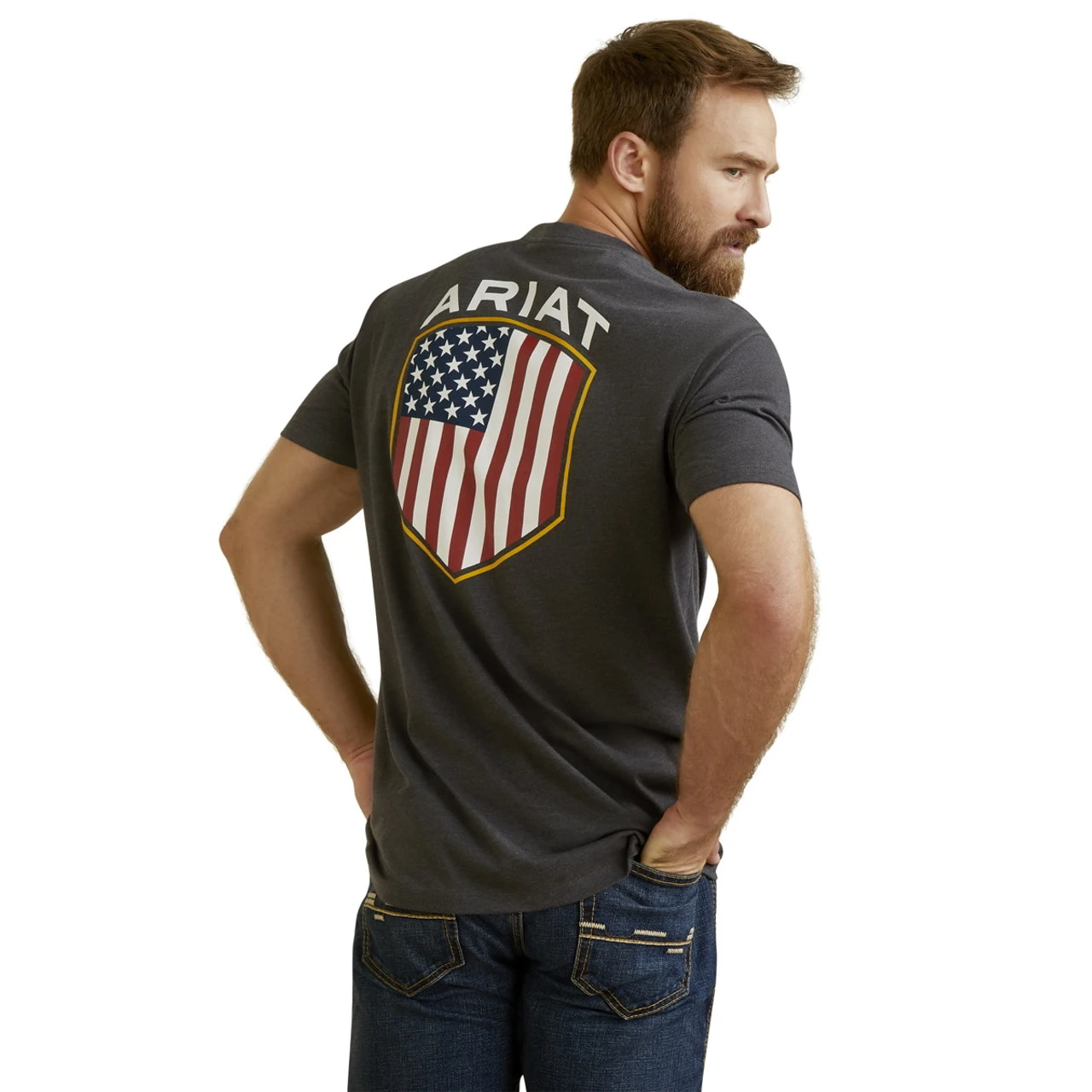Ariat Mens Charcoal Heather Patriot Badge Short Sleeve T-Shirt 2 Ariat Mens Charcoal Heather Patriot Badge Short Sleeve T-Shirt - Image 2