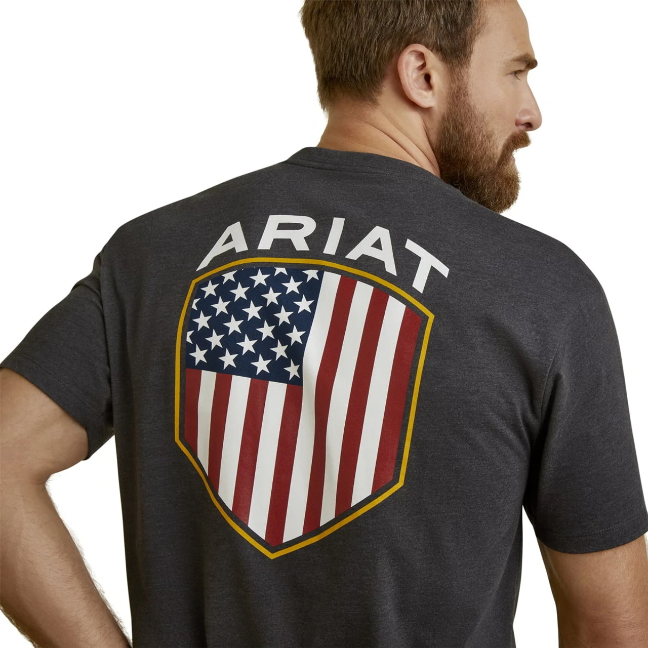 Ariat Mens Charcoal Heather Patriot Badge Short Sleeve T-Shirt 4 Ariat Mens Charcoal Heather Patriot Badge Short Sleeve T-Shirt - Image 4