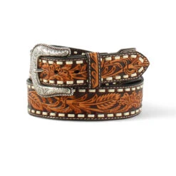 Ariat Men's Belt With Brown Embossed Floral Design