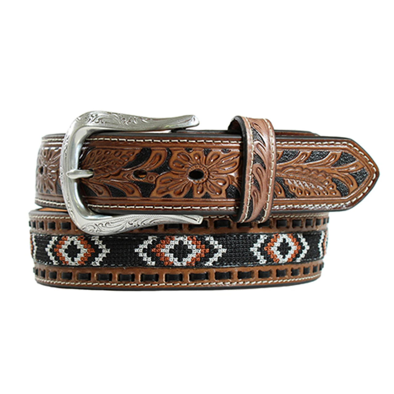 Ariat Men's 3D Brown Belt With A Triangular Beaded Pattern 1 Ariat Men's 3D Brown Belt With A Triangular Beaded Pattern