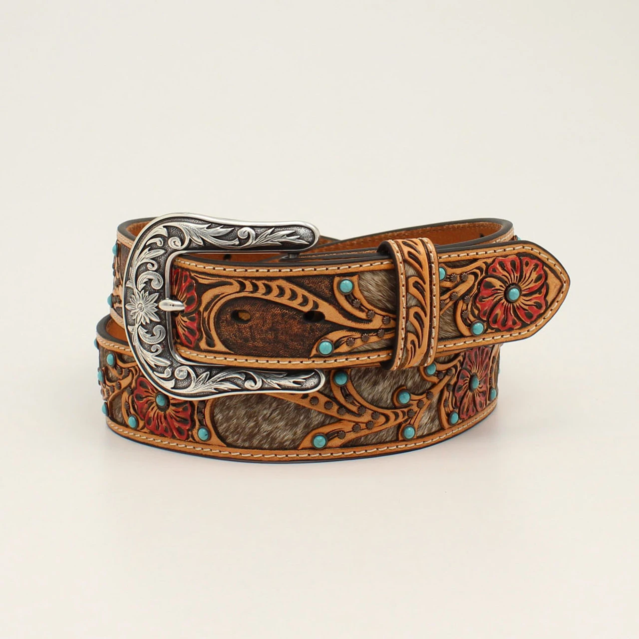 Ariat Women's Belt With Tan Tooled Red Flower 1 Ariat Women's Belt With Tan Tooled Red Flower