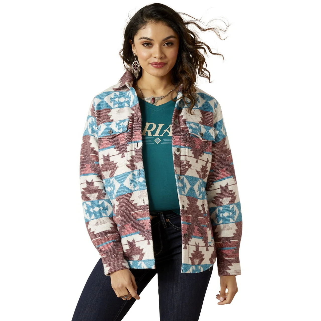 Ariat Womens Baja Jacquard Shacket Shirt Jacket 1 Ariat Womens Baja Jacquard Shacket Shirt Jacket