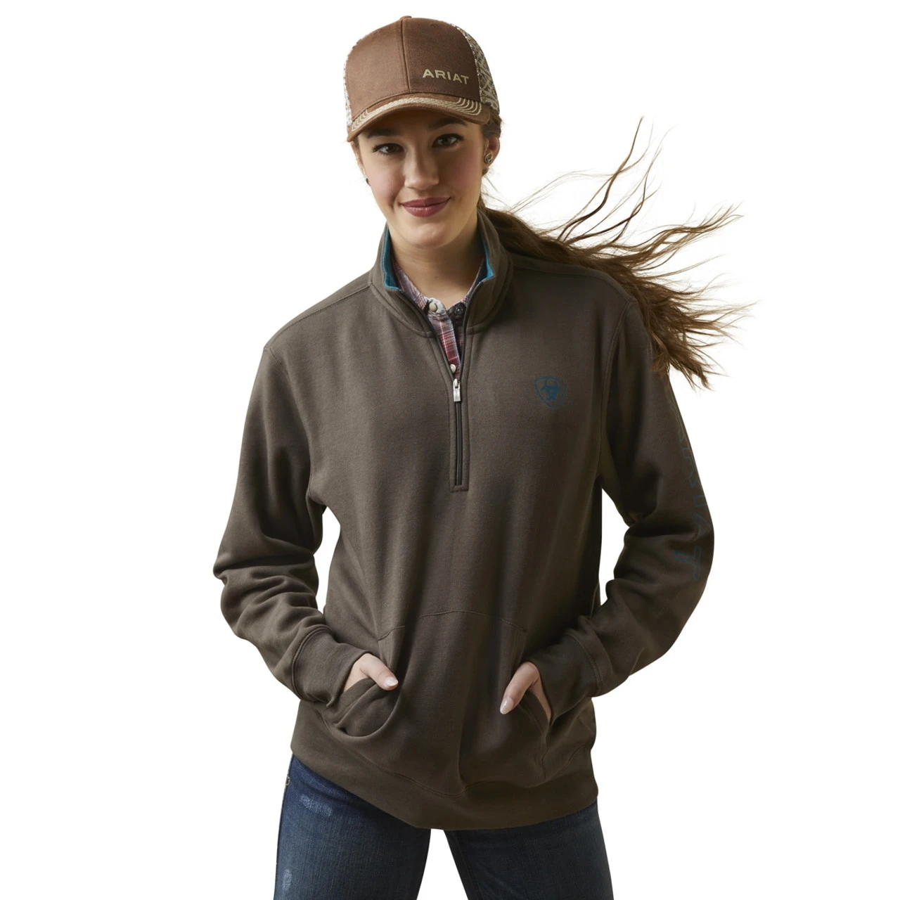 Ariat Womens Banyan Bark Logo 1/2 Zip Sweatshirt 1 Ariat Womens Banyan Bark Logo 1/2 Zip Sweatshirt