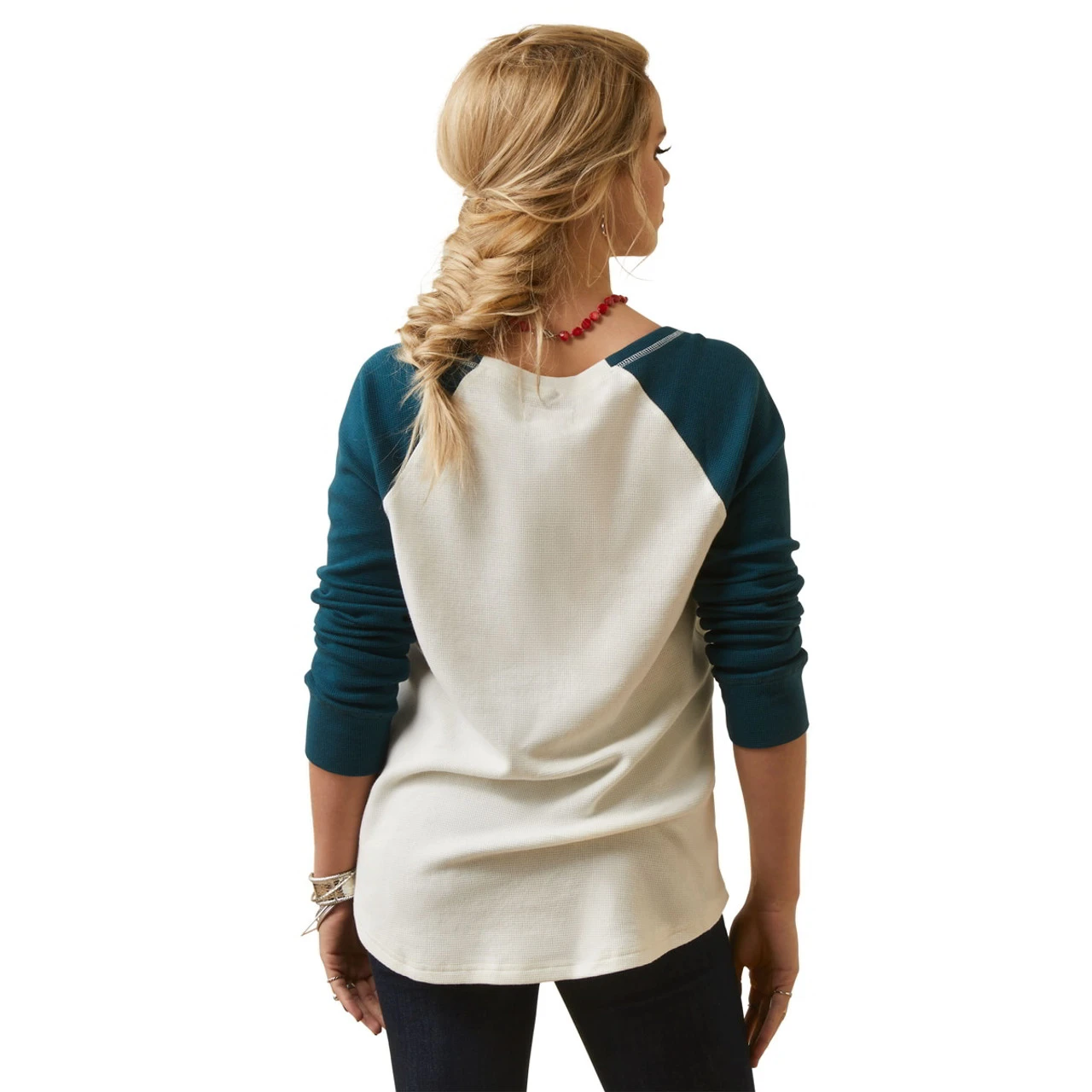 Ariat Womens Spirited Soul Waffle Knit 3/4 Sleeve Top 2 Ariat Womens Spirited Soul Waffle Knit 3/4 Sleeve Top - Image 2