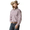 Ariat Mens White And Berry Shiloh Classic Casual Long Sleeve Western Shirt