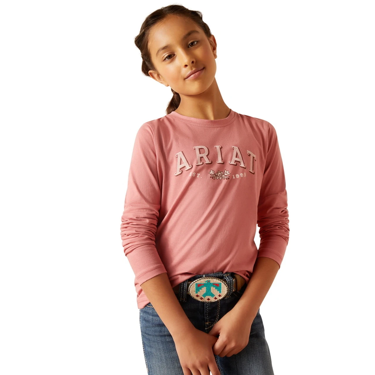 Ariat Girls Dusty Rose Flora Long Sleeve Shirt 1 Ariat Girls Dusty Rose Flora Long Sleeve Shirt