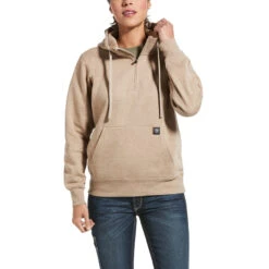 Ariat Womens Dark Oatmeal Heather Rebar Skill Set 1/2 Zip Hoodie