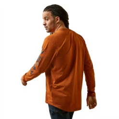 Ariat Mens Carmel Cafe Rebar Workman Logo Long Sleeve T-Shirt -Ariat Shop P2772070 5 02614.1692304463