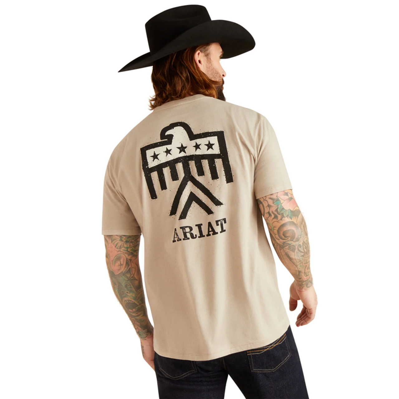 Ariat Men's Khaki Heather Thunderbird Logo Short Sleeve Graphic T-Shirt 3 Ariat Men's Khaki Heather Thunderbird Logo Short Sleeve Graphic T-Shirt - Image 3
