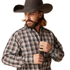 Ariat Men's Pro Series Nathanael Black Sea Green & Brown Plaid Stretch Long Sleeve Western Shirt -Ariat Shop P2793460 3 29443.1697042978