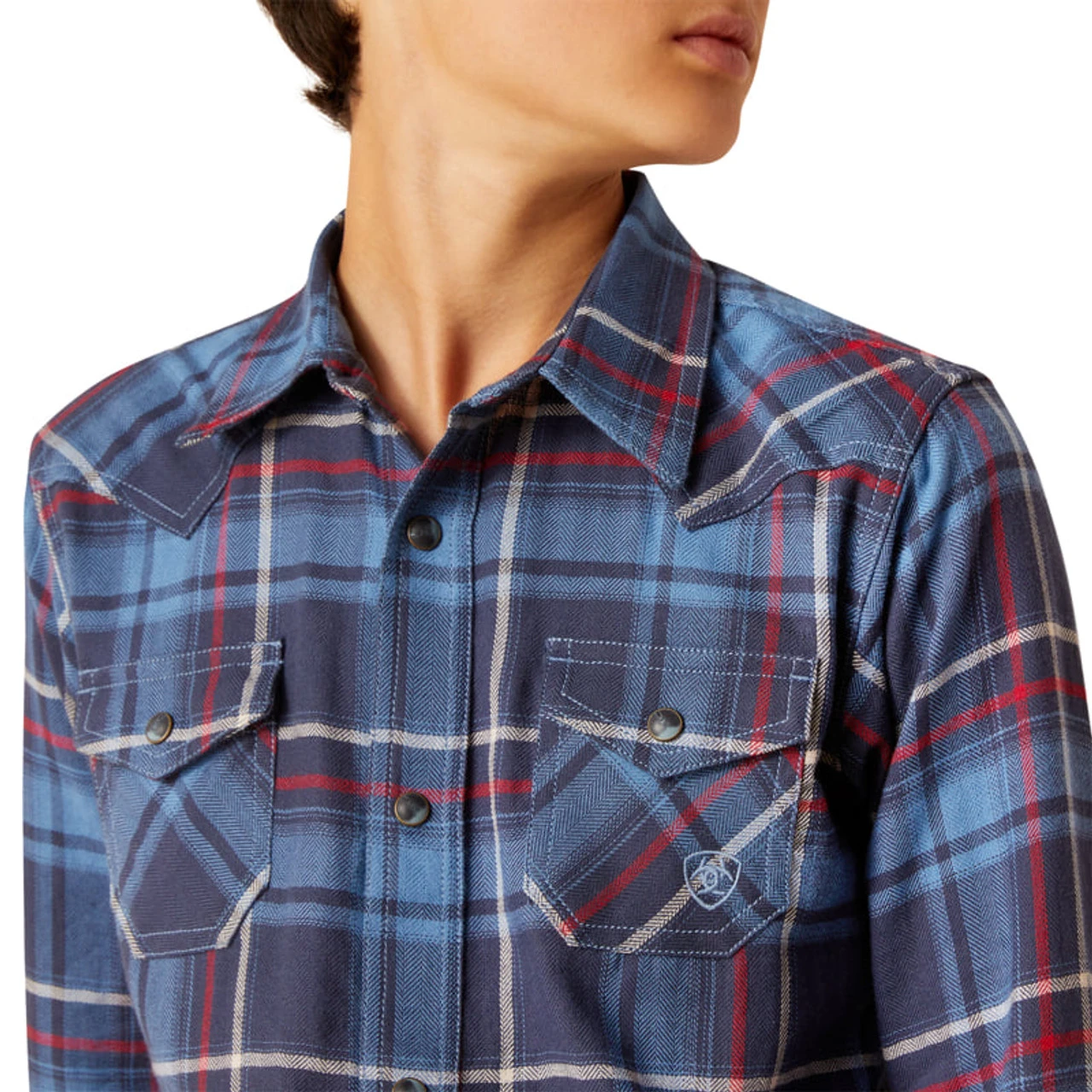 Ariat Boy's Indigo Plaid Harim Retro Fit Long Sleeve Shirt 2 Ariat Boy's Indigo Plaid Harim Retro Fit Long Sleeve Shirt - Image 2