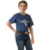 Ariat Boys Navy Heather Rodeo Skull Graphic Short Sleeve T-Shirt