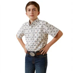 Ariat Boys White Otto Casual Series Classic Fit Short Sleeve Shirt